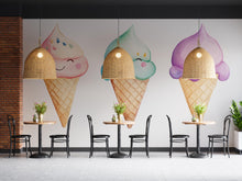 Load image into Gallery viewer, Cute Ice Cream Wall Decal, Smiling Ice Cream Cone Wall Art, Pastel Ice Cream Wall Sticker, Cafe Dessert Wall Decor, Kids Room Ice Cream