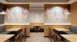 Cute Ice Cream Wall Decal, Smiling Ice Cream Cone Wall Art, Pastel Ice Cream Wall Sticker, Cafe Dessert Wall Decor, Kids Room Ice Cream