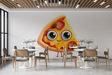 Load image into Gallery viewer, Cute Pizza Wall Decal, Smiling Pizza Slice Wall Art, Kawaii Pizza Wall Sticker, Kitchen Wall Decor, Restaurant Pizza Wall Decal