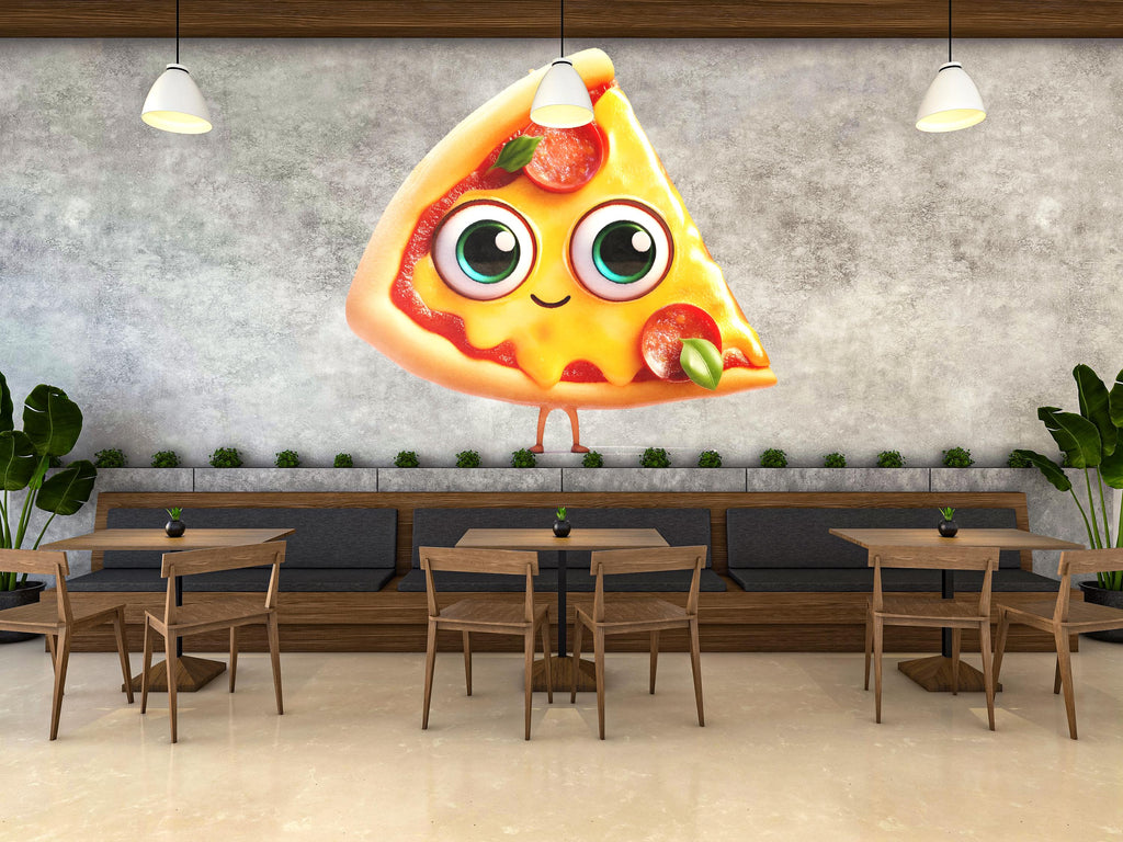 Cute Pizza Wall Decal, Smiling Pizza Slice Wall Art, Kawaii Pizza Wall Sticker, Kitchen Wall Decor, Restaurant Pizza Wall Decal
