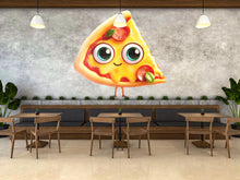 Load image into Gallery viewer, Cute Pizza Wall Decal, Smiling Pizza Slice Wall Art, Kawaii Pizza Wall Sticker, Kitchen Wall Decor, Restaurant Pizza Wall Decal