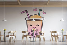 Load image into Gallery viewer, Cute Bubble Tea Wall Decal, Kawaii Boba Wall Sticker, Smiling Bubble Tea Wall Art, Cafe Wall Decor, Drink Shop Wall Decal