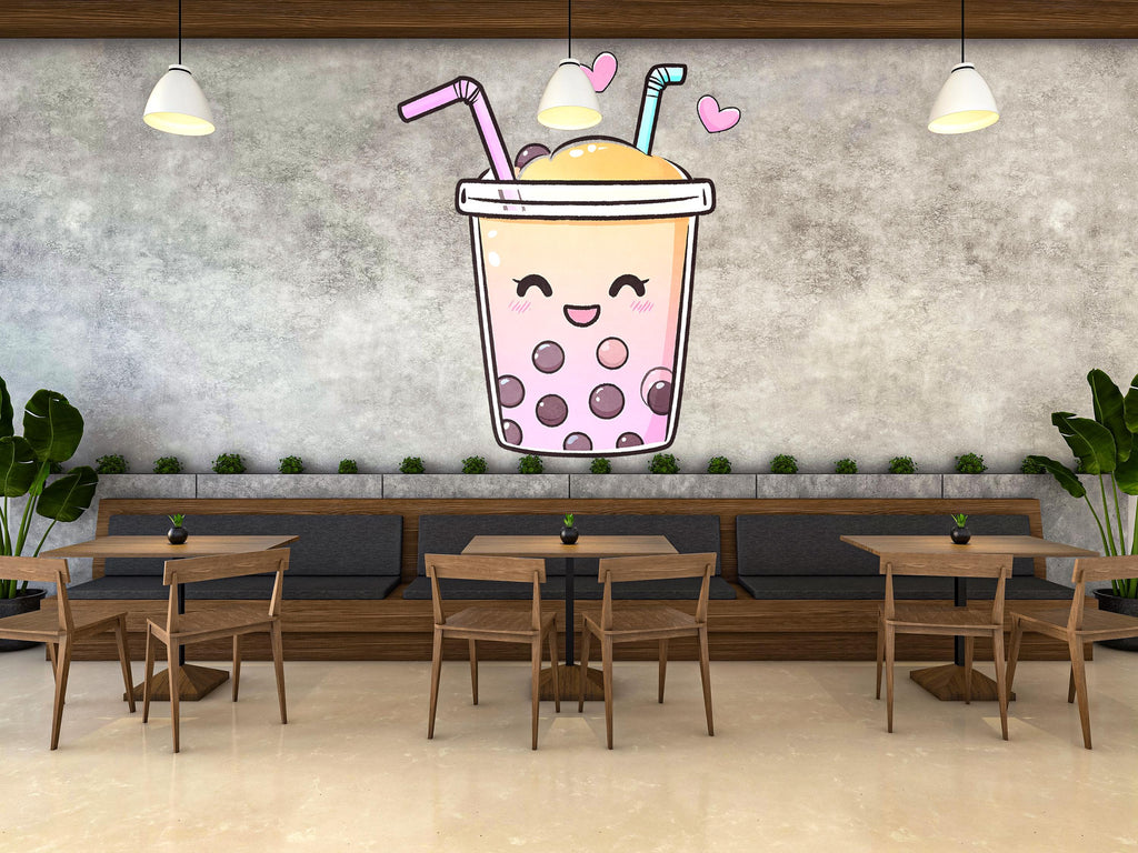 Cute Bubble Tea Wall Decal, Kawaii Boba Wall Sticker, Smiling Bubble Tea Wall Art, Cafe Wall Decor, Drink Shop Wall Decal
