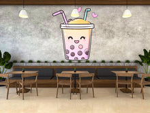 Load image into Gallery viewer, Cute Bubble Tea Wall Decal, Kawaii Boba Wall Sticker, Smiling Bubble Tea Wall Art, Cafe Wall Decor, Drink Shop Wall Decal