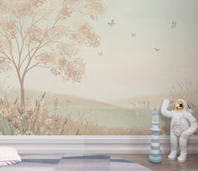 Load image into Gallery viewer, Blush Meadow Luxury Wallpaper Seamless Pattern, Romantic Watercolor Floral Landscape, Soft Pastel Wildflower Design for Elegant Interiors