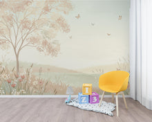 Load image into Gallery viewer, Blush Meadow Luxury Wallpaper Seamless Pattern, Romantic Watercolor Floral Landscape, Soft Pastel Wildflower Design for Elegant Interiors