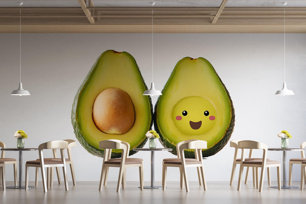 Cute Avocado Wall Decal, Kawaii Avocado Wall Sticker, Smiling Avocado Wall Art, Cafe Wall Decor, Kitchen Restaurant Wall Decal