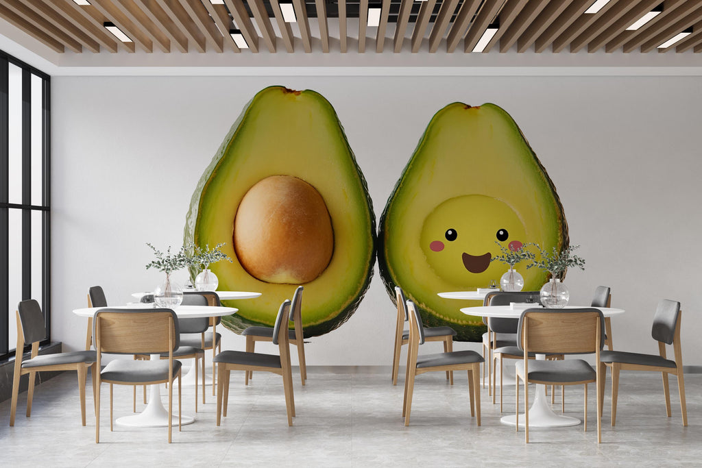 Cute Avocado Wall Decal, Kawaii Avocado Wall Sticker, Smiling Avocado Wall Art, Cafe Wall Decor, Kitchen Restaurant Wall Decal