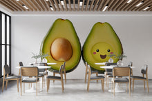 Load image into Gallery viewer, Cute Avocado Wall Decal, Kawaii Avocado Wall Sticker, Smiling Avocado Wall Art, Cafe Wall Decor, Kitchen Restaurant Wall Decal
