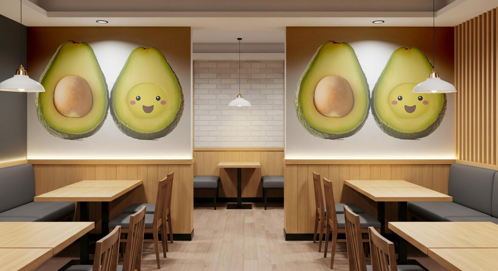 Cute Avocado Wall Decal, Kawaii Avocado Wall Sticker, Smiling Avocado Wall Art, Cafe Wall Decor, Kitchen Restaurant Wall Decal