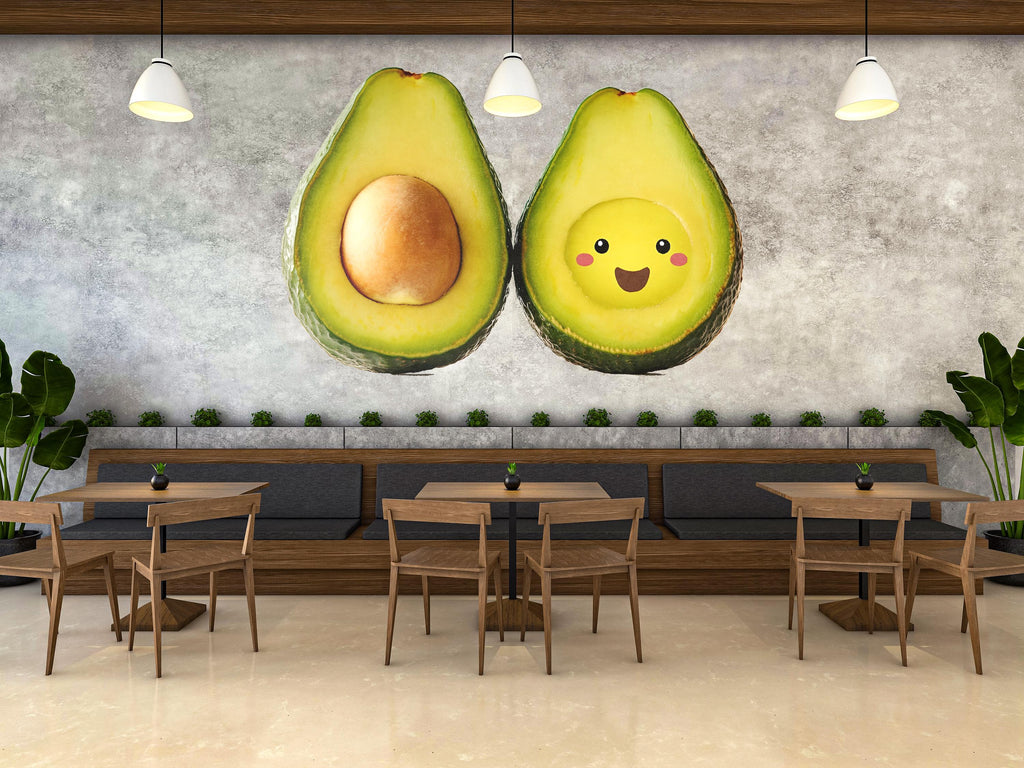 Cute Avocado Wall Decal, Kawaii Avocado Wall Sticker, Smiling Avocado Wall Art, Cafe Wall Decor, Kitchen Restaurant Wall Decal