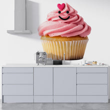 Load image into Gallery viewer, Cute Cupcake Wall Decal, Kawaii Cupcake Wall Sticker, Smiling Cupcake Wall Art, Bakery Cafe Decor, Dessert Kitchen Wall Decal