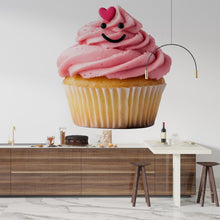 Load image into Gallery viewer, Cute Cupcake Wall Decal, Kawaii Cupcake Wall Sticker, Smiling Cupcake Wall Art, Bakery Cafe Decor, Dessert Kitchen Wall Decal