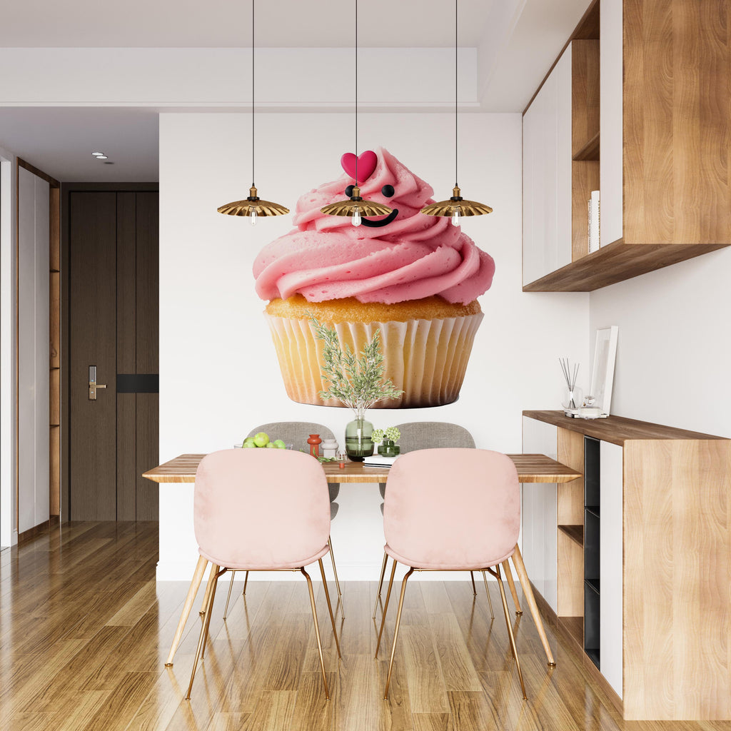 Cute Cupcake Wall Decal, Kawaii Cupcake Wall Sticker, Smiling Cupcake Wall Art, Bakery Cafe Decor, Dessert Kitchen Wall Decal