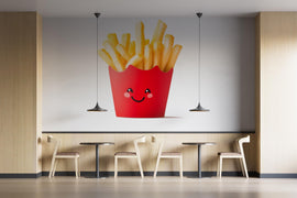 Cute French Fries Wall Decal, Kawaii Fries Wall Sticker, Smiling Fries Wall Art, Fast Food Restaurant Decor, Cafe Kitchen Wall Decal