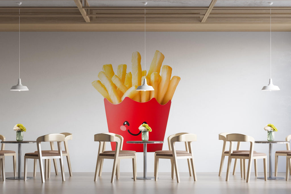 Cute French Fries Wall Decal, Kawaii Fries Wall Sticker, Smiling Fries Wall Art, Fast Food Restaurant Decor, Cafe Kitchen Wall Decal