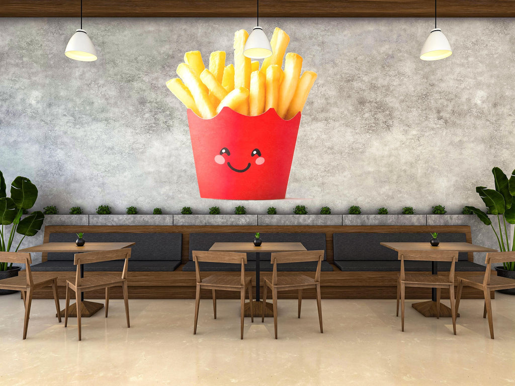 Cute French Fries Wall Decal, Kawaii Fries Wall Sticker, Smiling Fries Wall Art, Fast Food Restaurant Decor, Cafe Kitchen Wall Decal