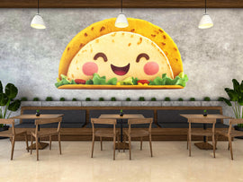 Cute Taco Wall Decal, Smiling Taco Wall Sticker, Kawaii Taco Wall Art, Mexican Restaurant Decor, Cafe Kitchen Food Wall Decal