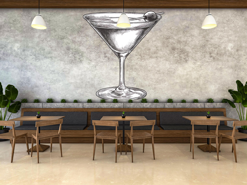 Martini Glass Wall Decal, Cocktail Bar Wall Art, Minimalist Drink Wall Sticker, Modern Bar Decor, Lounge Restaurant Wall Decal