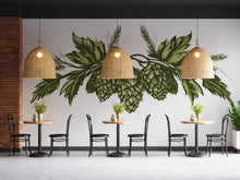 Load image into Gallery viewer, Hops Wall Decal Brewery Decor, Botanical Hop Cone Wall Art, Craft Beer Restaurant Mural, Modern Greenery Bar Wall Sticker