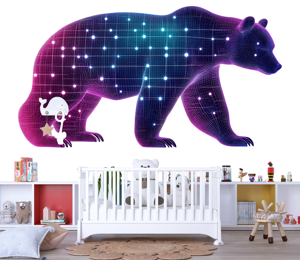 Constellation Bear Wall Art, Nursery Bear Decor, Galaxy Animal Wall Art, Kids Room Decor, Modern Nursery Mural 378mv