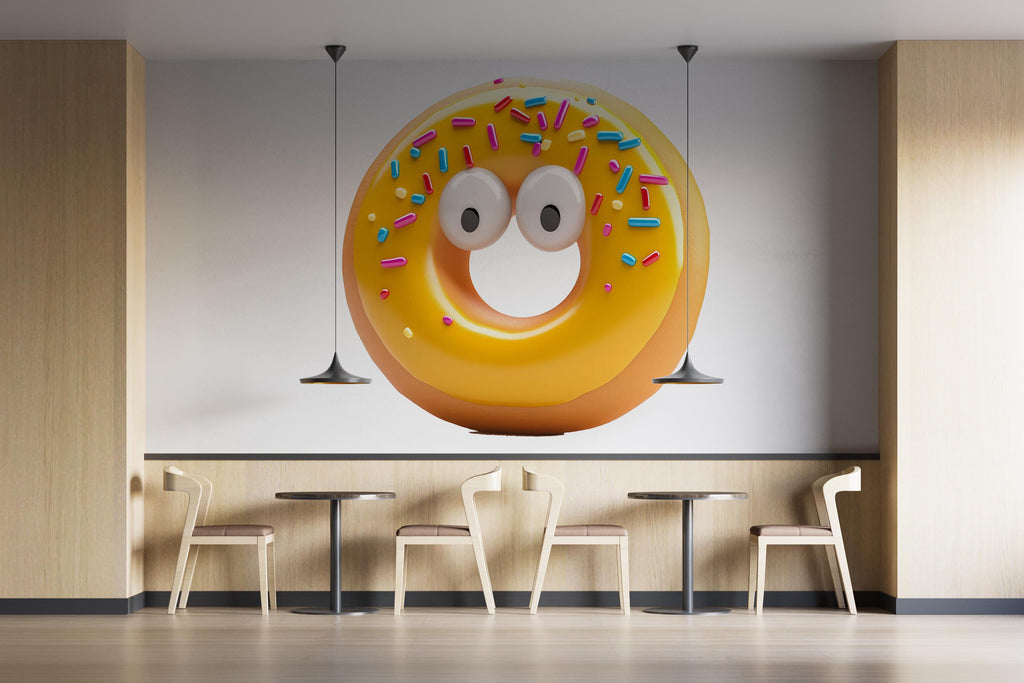 Yellow Donut Wall Mural Cute Sprinkle Donut Cafe Bakery Wall Art Decor 384mv