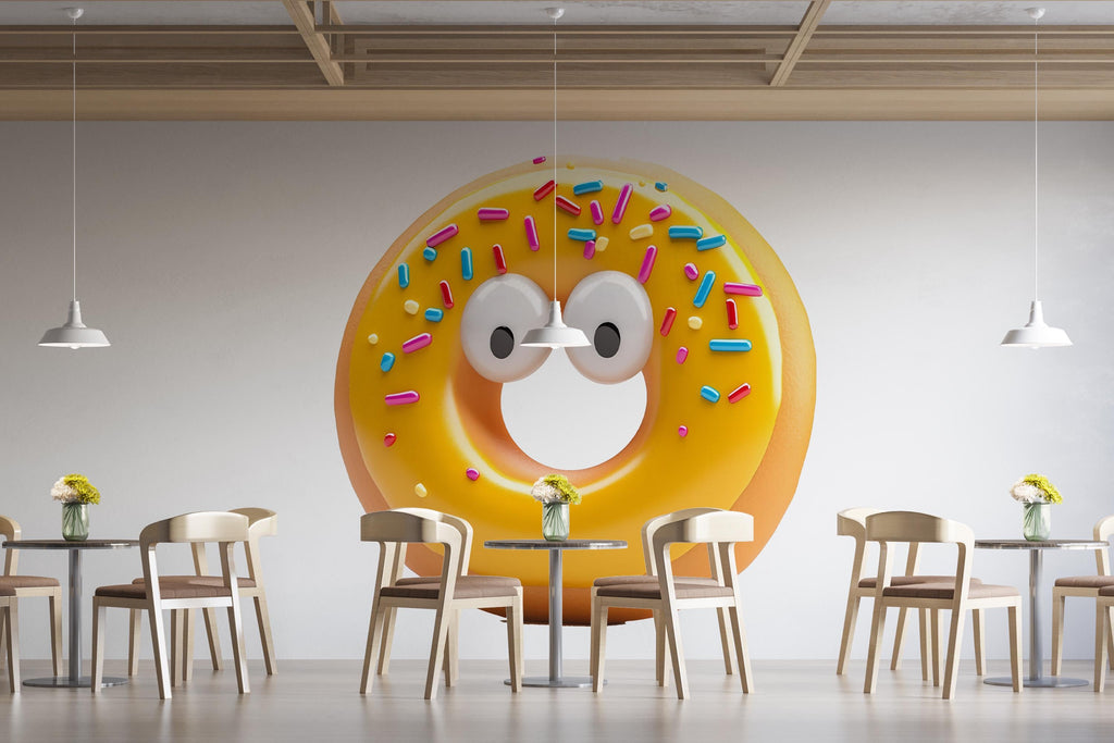 Yellow Donut Wall Mural Cute Sprinkle Donut Cafe Bakery Wall Art Decor 384mv