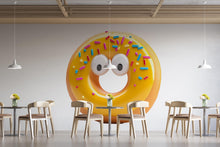 Load image into Gallery viewer, Yellow Donut Wall Mural Cute Sprinkle Donut Cafe Bakery Wall Art Decor 384mv