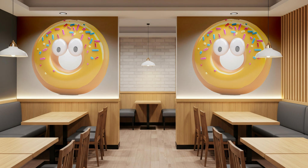 Yellow Donut Wall Mural Cute Sprinkle Donut Cafe Bakery Wall Art Decor 384mv