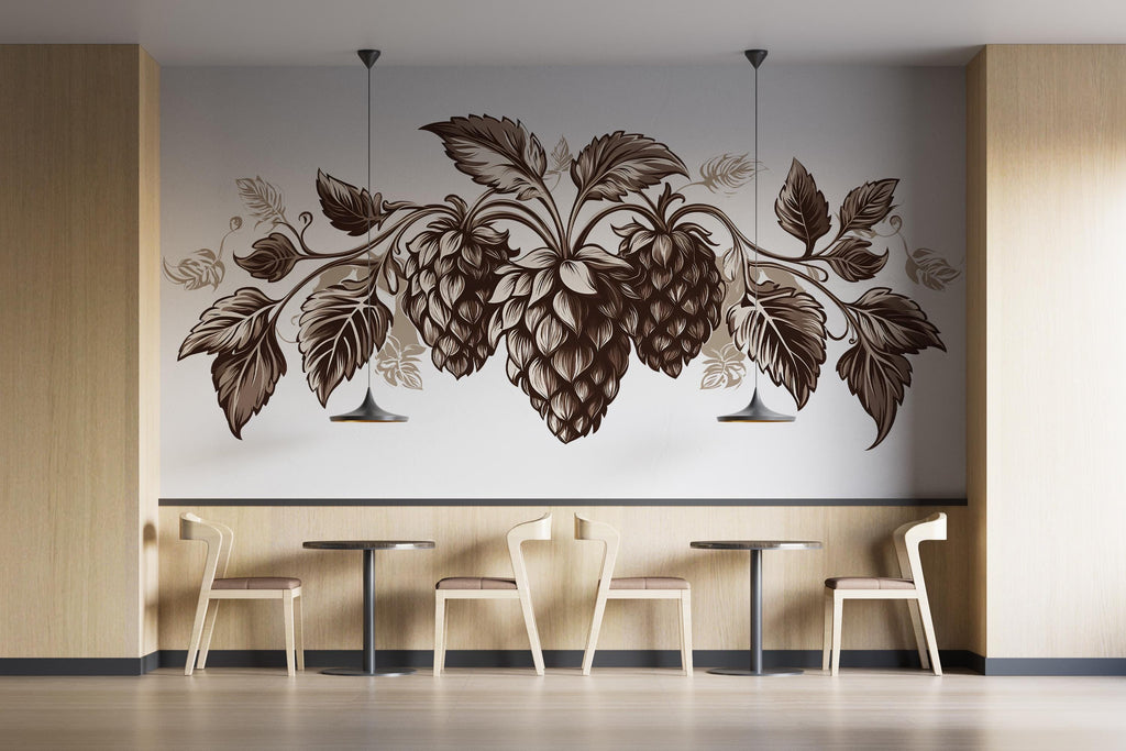 Vintage Hop Wall Mural Brewery Botanical Restaurant Decor 400mv