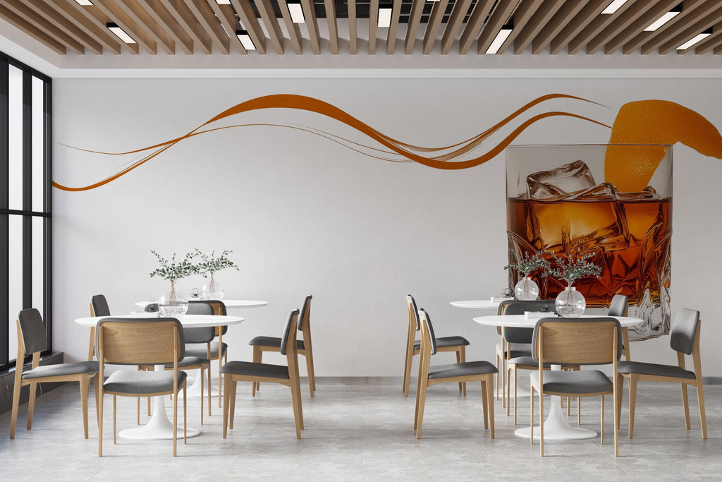 Whiskey Cocktail Wall Decal Bar Decor, Old Fashioned Drink Wall Art, Modern Bar Mural, Luxury Restaurant Wall Sticker