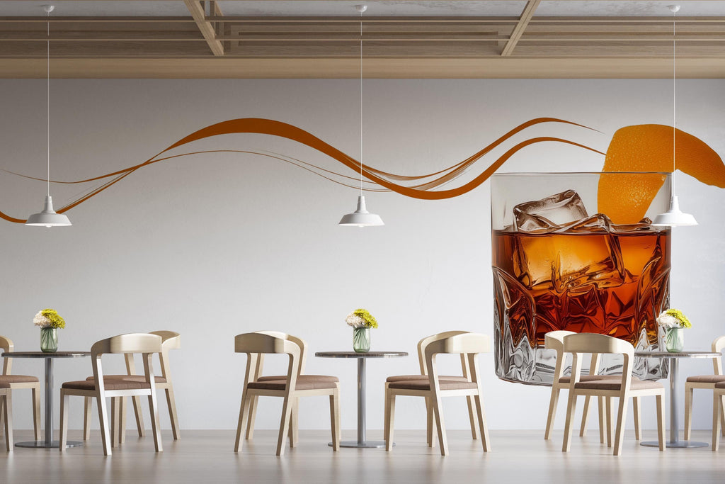 Whiskey Cocktail Wall Decal Bar Decor, Old Fashioned Drink Wall Art, Modern Bar Mural, Luxury Restaurant Wall Sticker