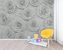 Load image into Gallery viewer, 3D White Plaster Rose Wallpaper Sculpture – High Relief Floral Bas-Relief, Classical Romantic Wall Art, Luxury Monochrome Botanical Decor