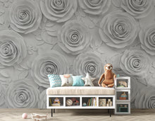 Load image into Gallery viewer, 3D White Plaster Rose Wallpaper Sculpture – High Relief Floral Bas-Relief, Classical Romantic Wall Art, Luxury Monochrome Botanical Decor