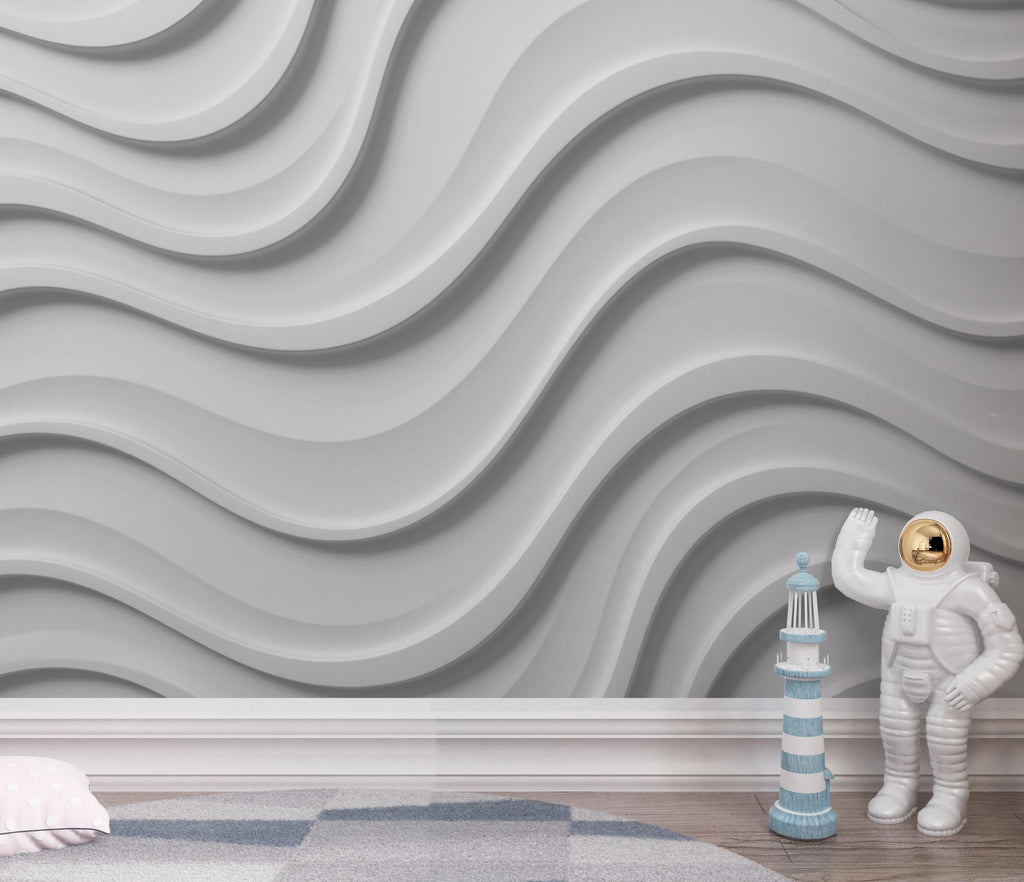 3D Ocean wave Wallpaper Mural– White Plaster Wave relief