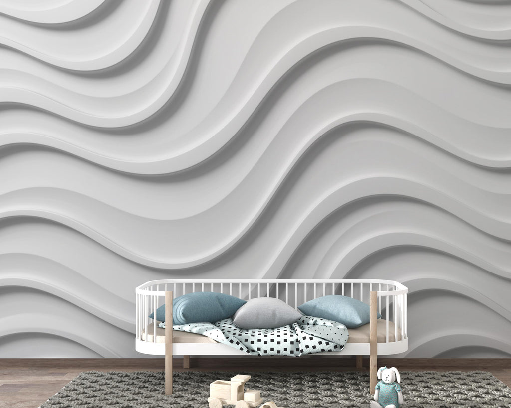 3D Ocean wave Wallpaper Mural– White Plaster Wave relief