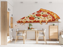 Load image into Gallery viewer, Cheesy Pizza Slice Wall Decal, Pepperoni Pizza Wall Art, Pizzeria Restaurant Mural, Food Illustration Wall Sticker