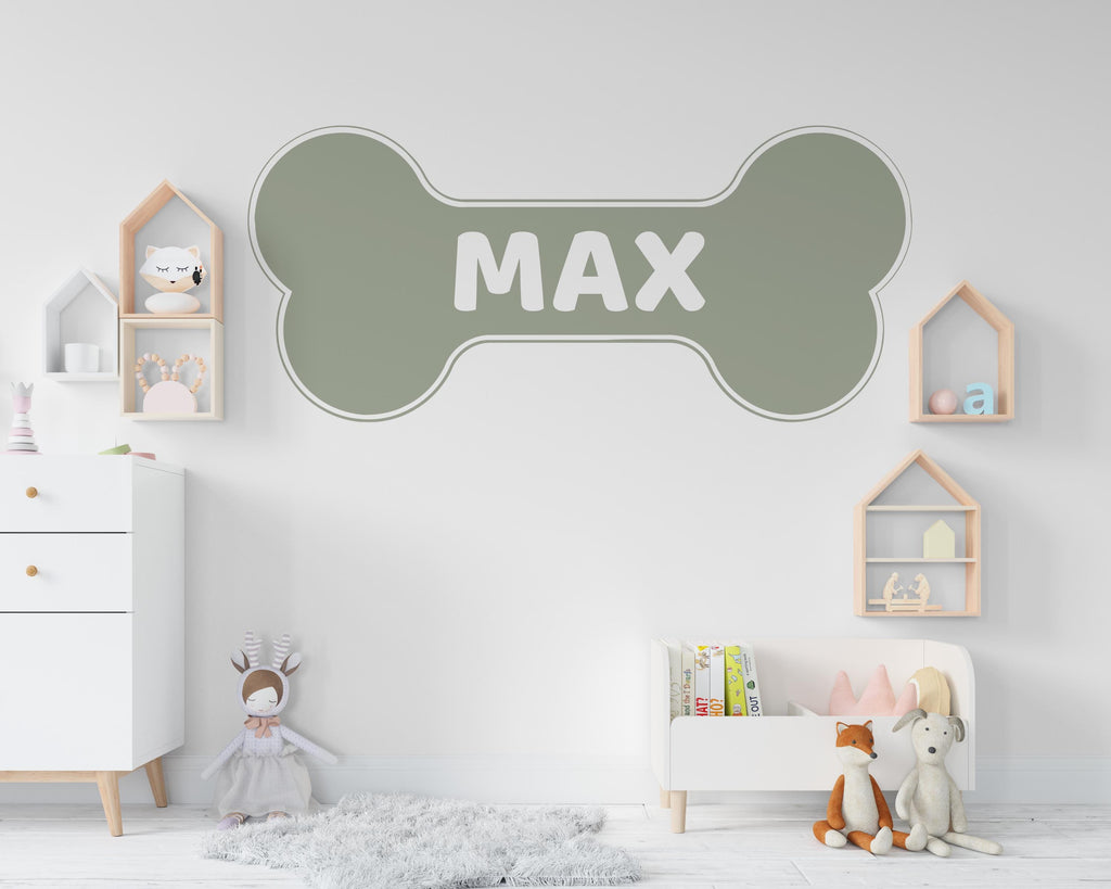 Personalized Dog Name Wall Decal | Custom Pet Name Sign | Dog Bone Wall Sticker | Boho Pet Decor | Modern Dog Room Wall Art | Grooming 743LU