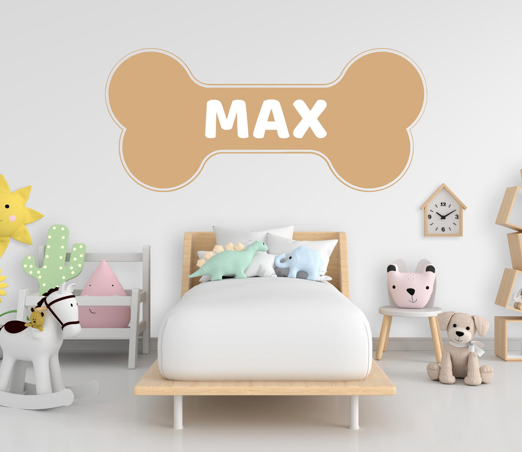 Personalized Dog Name Wall Decal | Custom Pet Name Sign | Dog Bone Wall Sticker | Boho Pet Decor | Modern Dog Room Wall Art | Grooming 743LU
