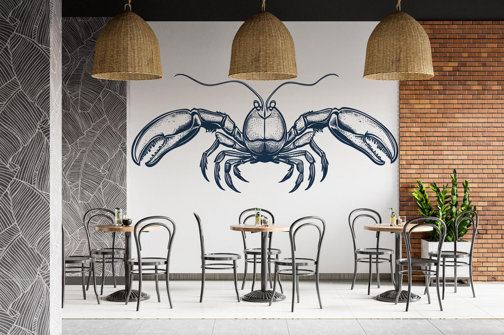Vintage Lobster Wall Decal Nautical Lobster Illustration Wall Sticker Seafood Restaurant Cafe Kitchen Coastal Wall Art