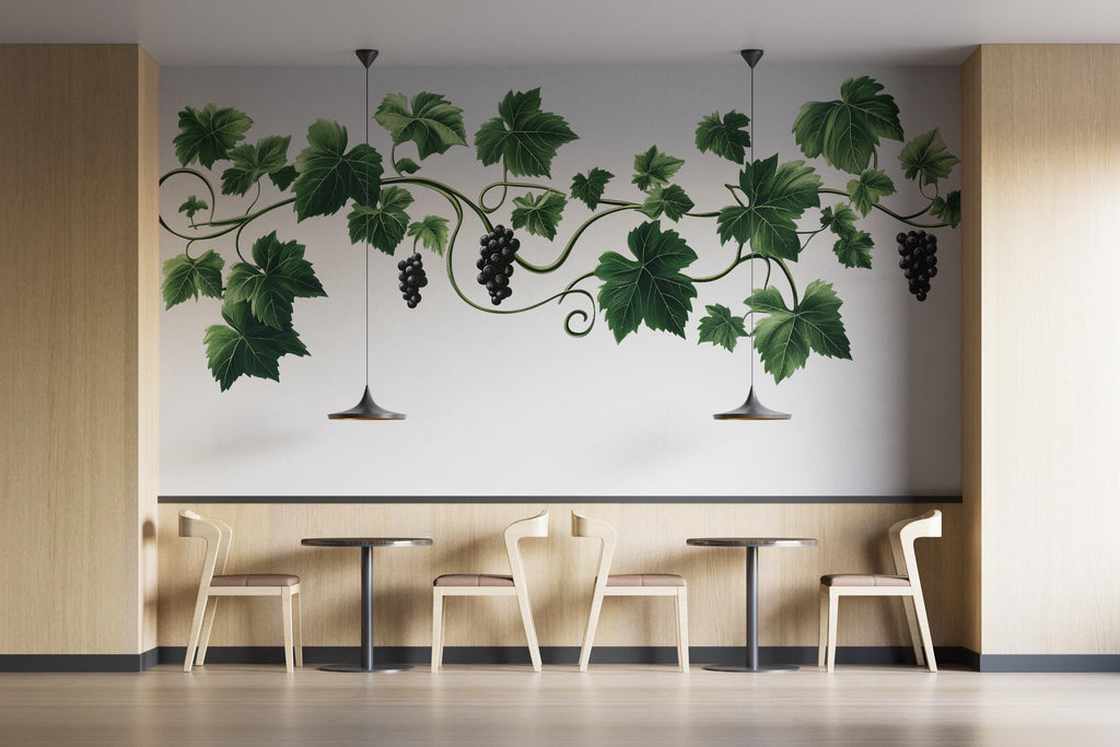 Grape Vine Wall Decal Vineyard Wall Sticker Wine Bar Restaurant Kitchen Decor Botanical Grape Leaves Wall Art