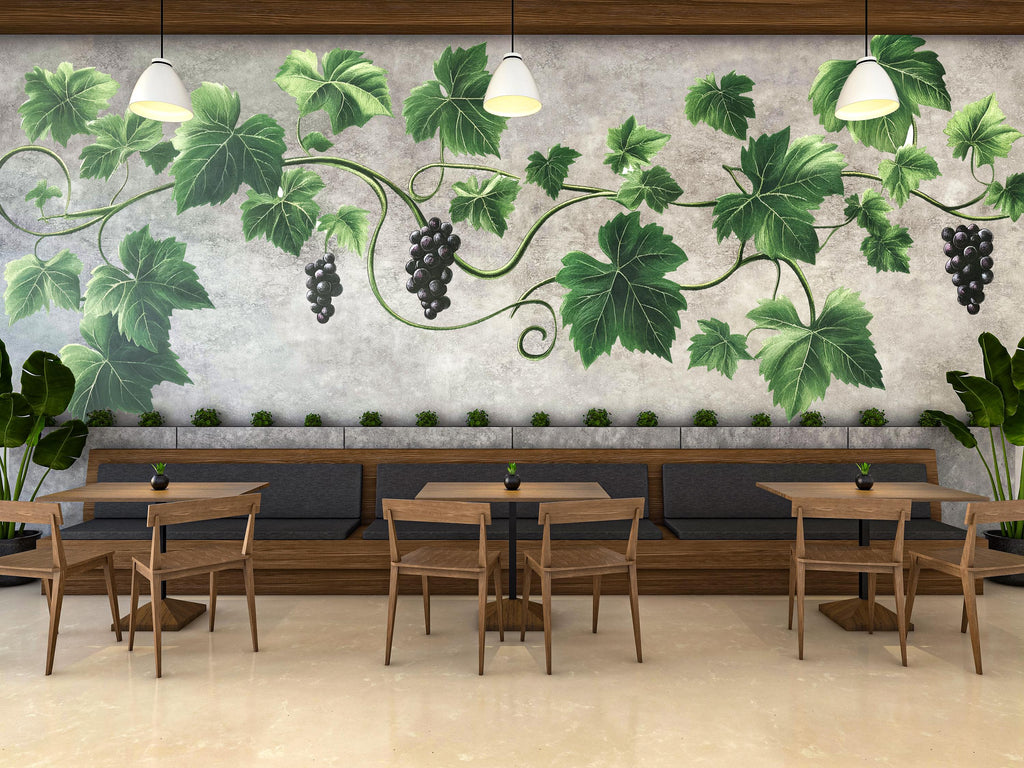 Grape Vine Wall Decal Vineyard Wall Sticker Wine Bar Restaurant Kitchen Decor Botanical Grape Leaves Wall Art