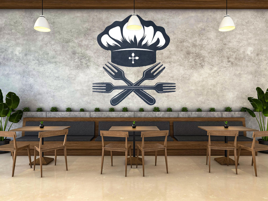 Chef Hat Wall Decal Restaurant Wall Sticker Kitchen Decor Culinary Wall Art Cafe Bistro Modern Food Wall Decor