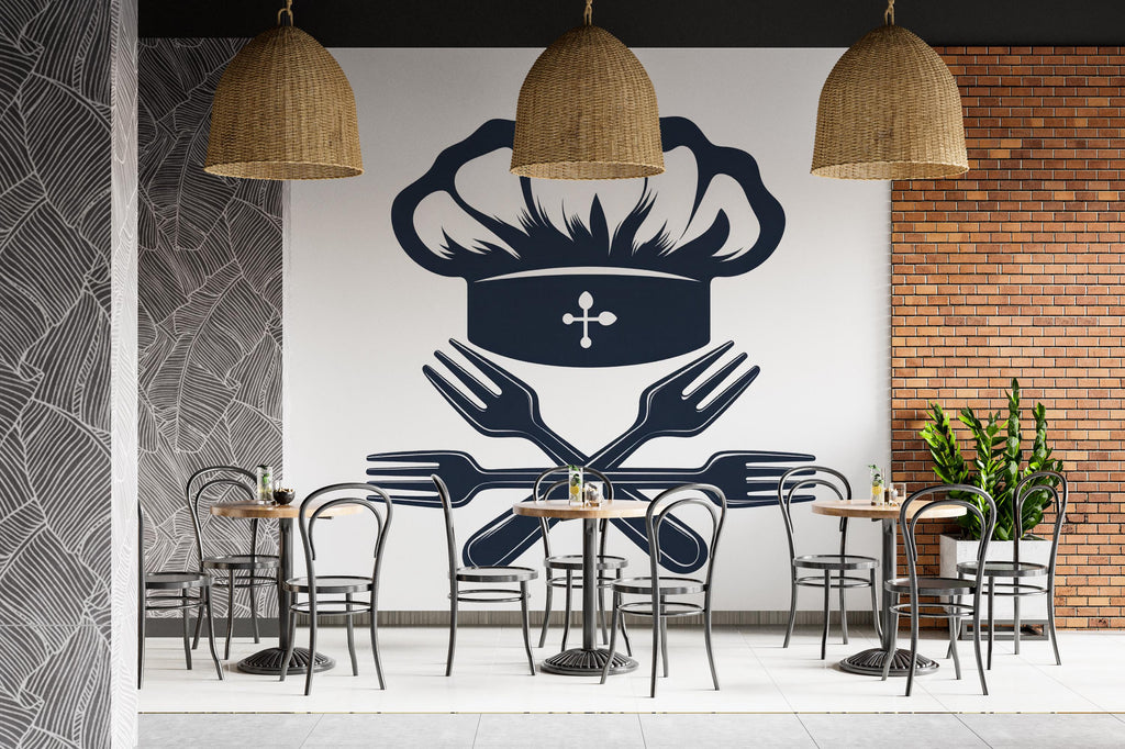Chef Hat Wall Decal Restaurant Wall Sticker Kitchen Decor Culinary Wall Art Cafe Bistro Modern Food Wall Decor