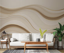 Load image into Gallery viewer, Luxury Ocean Wave Wallpaper, Abstract Sea Wall Mural, Gold Beige Modern decor, Coastal Minimalist