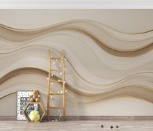 Load image into Gallery viewer, Luxury Ocean Wave Wallpaper, Abstract Sea Wall Mural, Gold Beige Modern decor, Coastal Minimalist