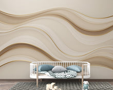 Load image into Gallery viewer, Luxury Ocean Wave Wallpaper, Abstract Sea Wall Mural, Gold Beige Modern decor, Coastal Minimalist