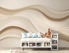 Load image into Gallery viewer, Luxury Ocean Wave Wallpaper, Abstract Sea Wall Mural, Gold Beige Modern decor, Coastal Minimalist