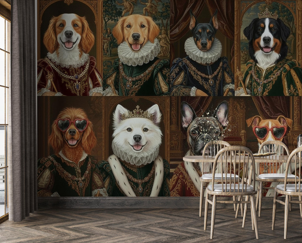 Royal Dog wallpaper, Renaissance Dog Wall Mural, Pet Lovers Gift, Royal Dog Portrait, Animal Painting, Wall Decor