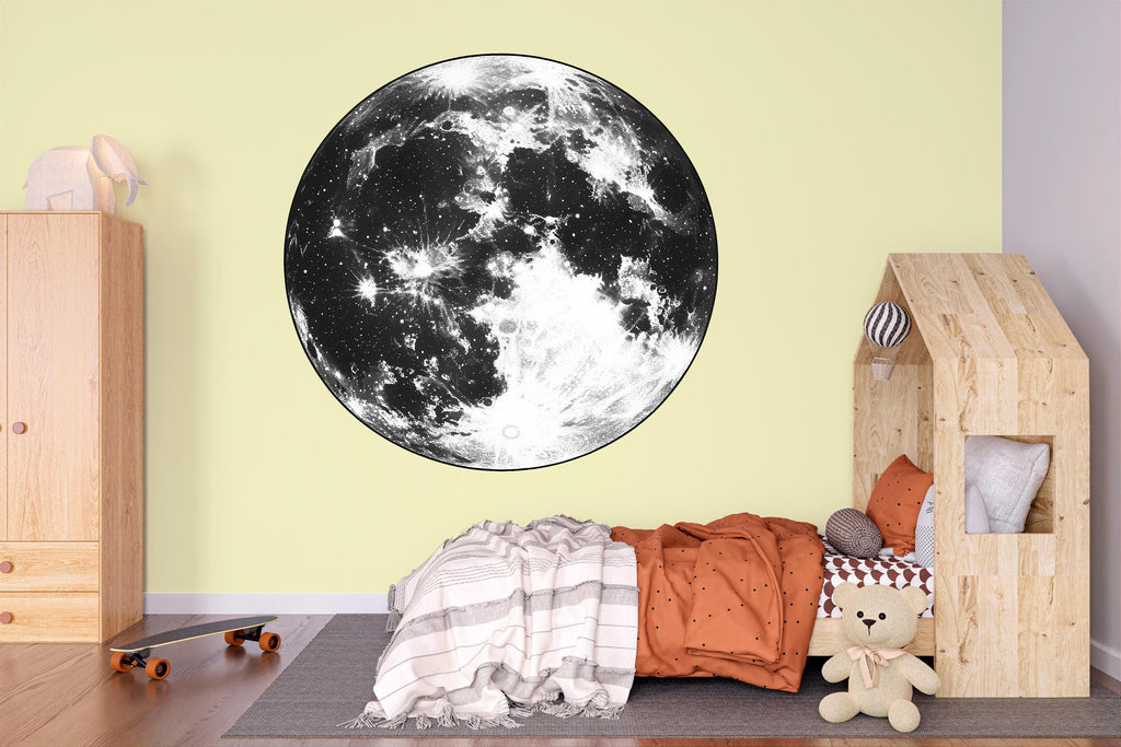 Moon Wall Decal Black And White Full Moon Wall Sticker Kids Room Decor Space Bedroom Wall Art Modern Home Decor